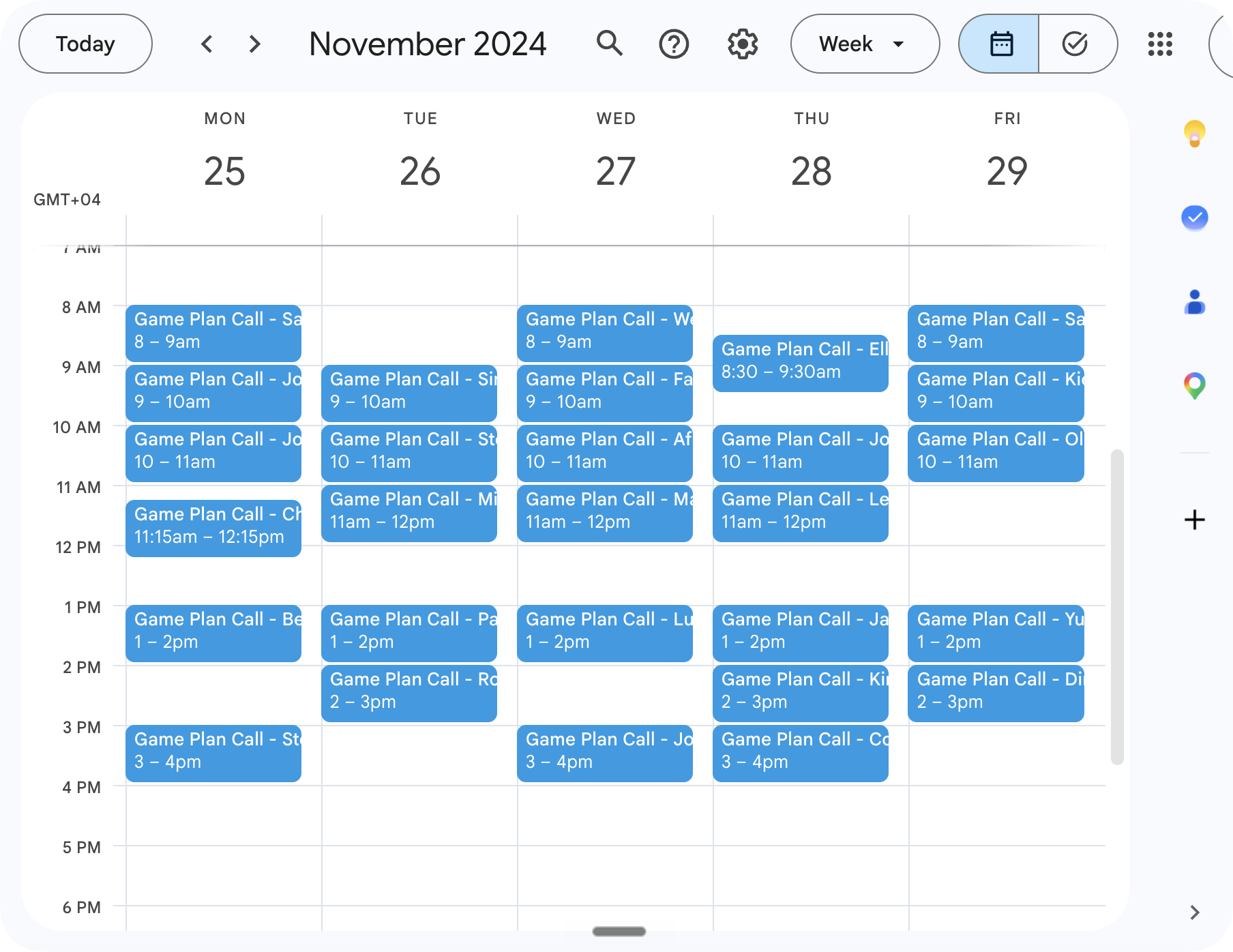 A week of back-to-back game plan sales calls